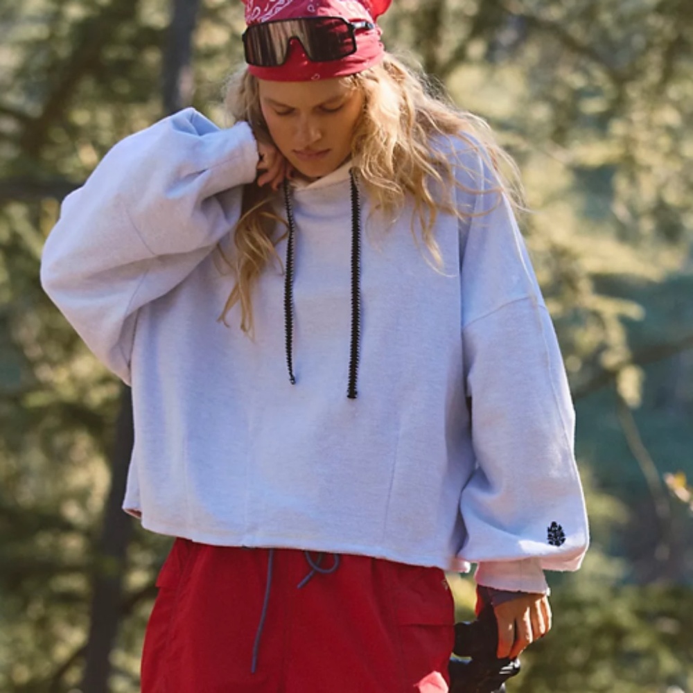 Free People Movement End Game Hoodie — White Heather Grey Combo (Size Large)